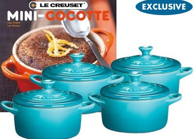 Le Creuset Set of 4 Round Stoneware Mini Cocottes in Caribbean