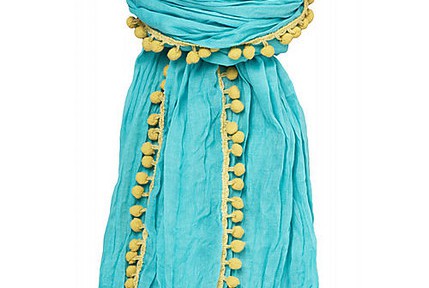 Turquoise & Chartreuse Pom Pom Scarf