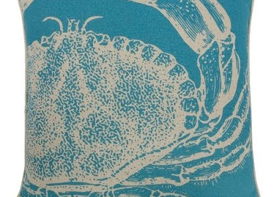 Crab Flax Pillow in Aqua by Thomas Paul