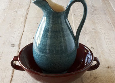 Teal Italian Scalloped Pitcher