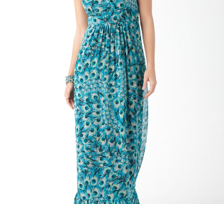 Sleeveless Peacock Print Maxi Kensie Dress