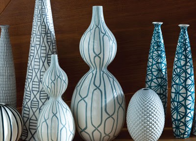 DwellStudio Vase Linking Trellis Double Bulb Blue