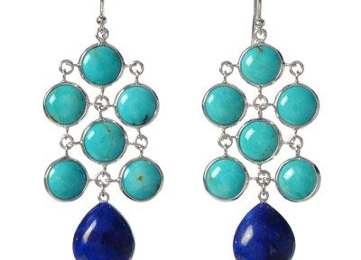 Silver Turquoise Lapis Chandelier Earrings