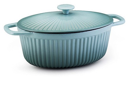 Paula Deen Natural Cast Iron 5-Quart Covered Oval Casserole in Aqua