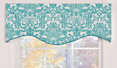 Turquoise Damask Cotton M-shaped Valance