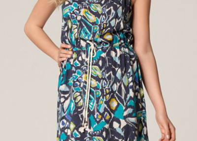 Calvin Klein Sleeveless Drawstring Waist Racerback Printed Sundress