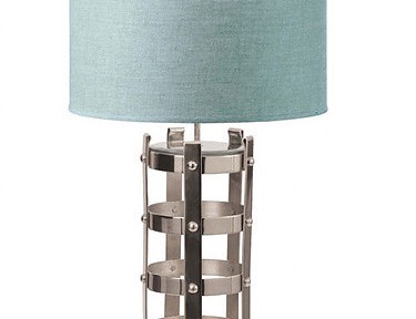 Silver Metal Strap Lamp with Turquoise Shade