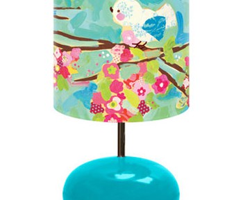 Oopsy Daisy Lamp Cherry Blossom Birdies on Turquoise