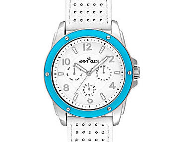 AK Anne Klein Turquoise-Bezel Perforated-Strap Watch