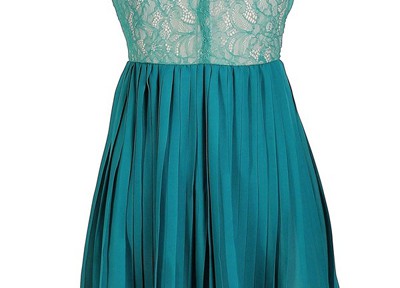 Lace and Pleated Chiffon Dress in Teal