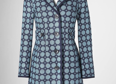 Aqua Geo Jacquard Great British Tweed Coat