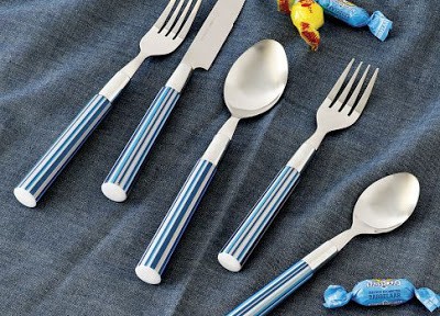 Picnic Flatware 20-Pc. Set – Blue Stripe