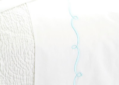 Pine Cone Hill Embroidered Hem Aqua on White Sheet Set