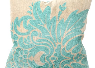 Flora Turquoise Embroidery Pillow Pair