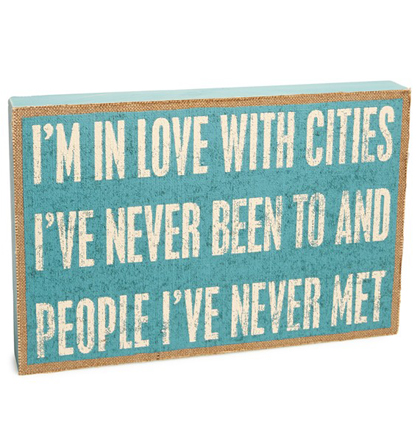 Cities I've Never Been To Burlap Box Sign