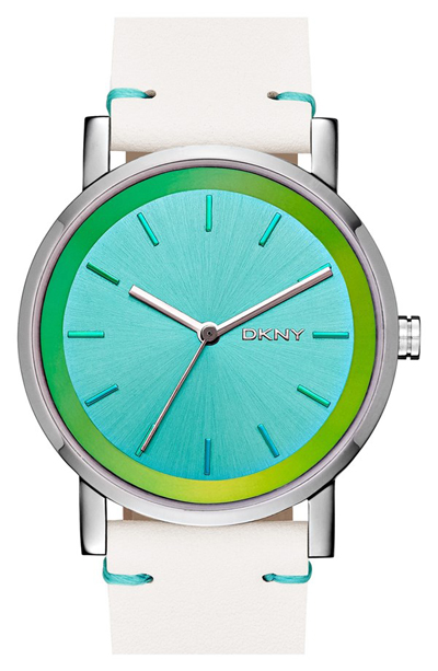 DKNY Soho Iridescent Accent Leather Strap Watch