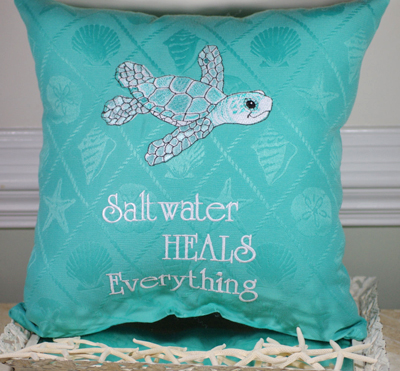 Embroidered Sea Turtle Pillow
