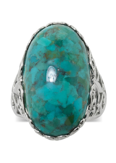 Genuine Turquoise Sterling Silver Filigree Ring