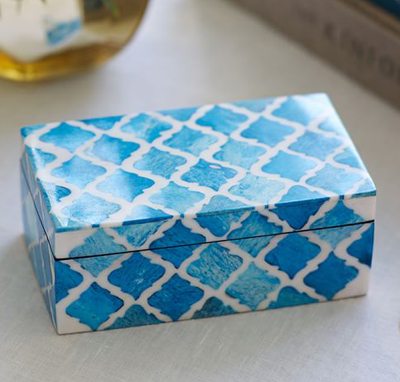 Turquoise Moroccan Pattern Bone Box