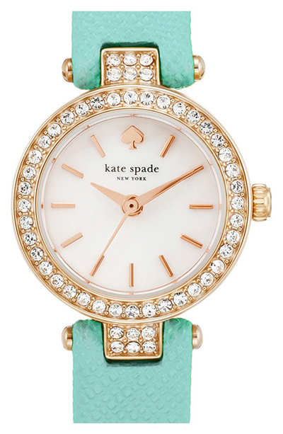 Kate Spade Tiny Metro Crystal Bezel Leather Strap Watch
