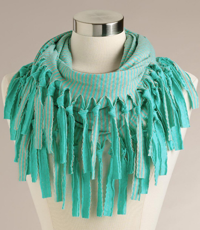 Turquoise Striped Infinity Scarf with Fringe