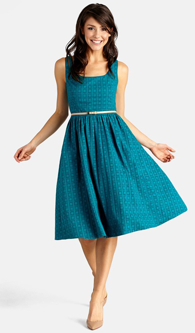 Belted Eyelet Lace Fit & Flare Dress