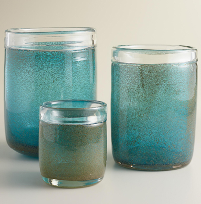 Blue Bubble Glass Hurricane Candleholder