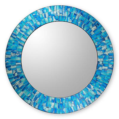 Handcrafted Glass Tile Round Wall Mirror