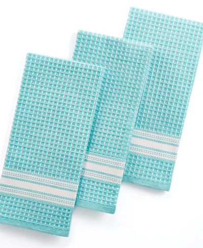 Martha Stewart Collection Waffle Weave Set of 3 Aqua Kitchen Towels
