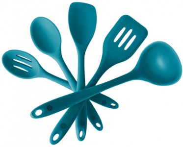 blue silicone kitchen utensil set