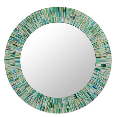 Aqua Mosaic Wood Glass Mirror