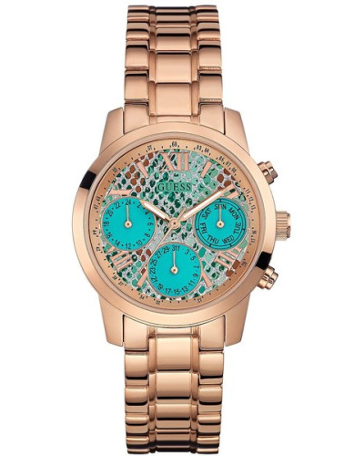 Guess Turquoise and Rose Gold-Tone Feminine Classic Sport Watch