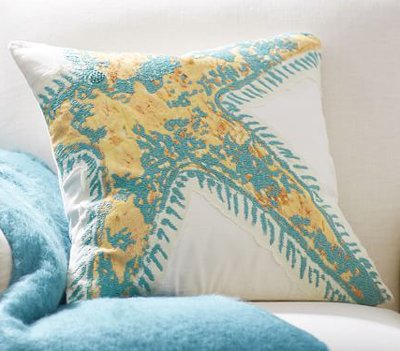 Starfish Icon Embroidered Pillow Cover