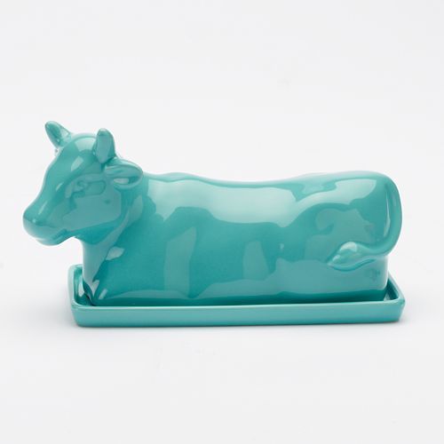 Turquoise Cow-Shaped Butter Dish