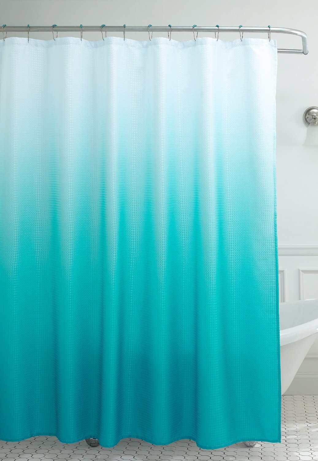 Turquoise Ombre Waffle Weave Shower Curtain