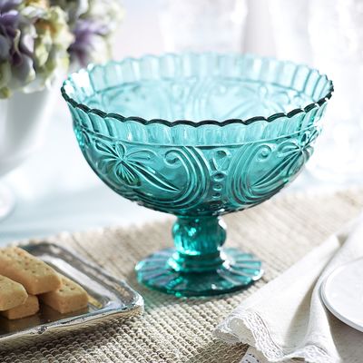 Fiona Pressed Glass Elevated Serving Bowl