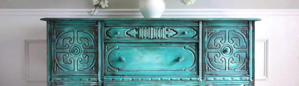 Antique Distressed Weathered Turquoise Buffet