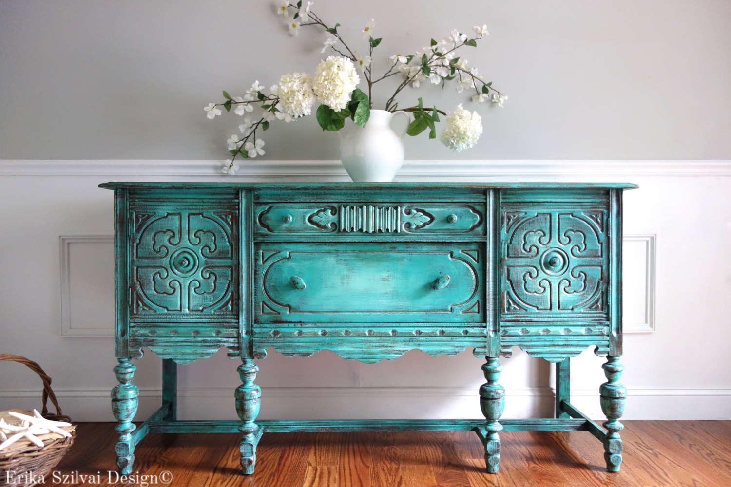 Antique Distressed Weathered Turquoise Buffet