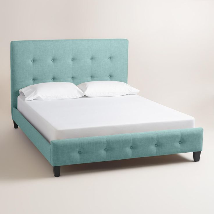 Cornflower Blue Linen Greir Upholstered Bed