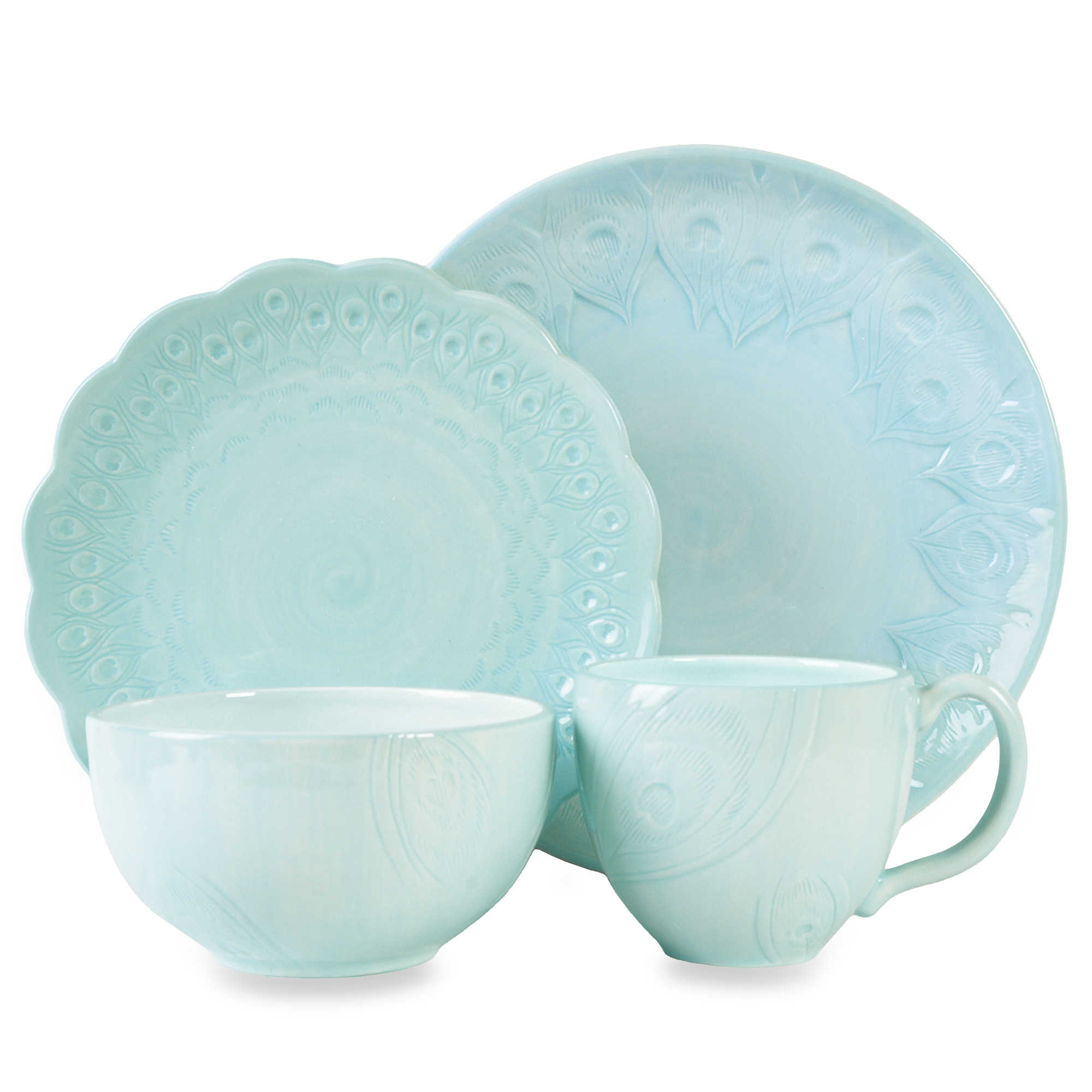 Edie Rose Peacock 4-Piece Place Setting in Turquoise