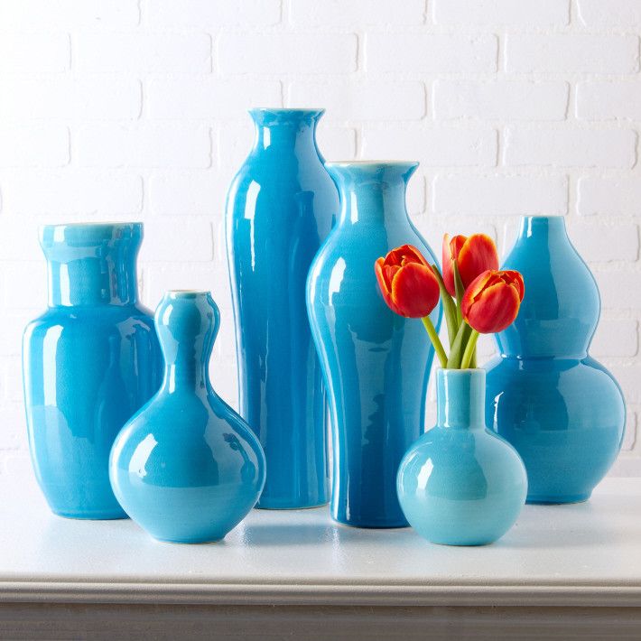 Set of 6 Aquamarine Vases