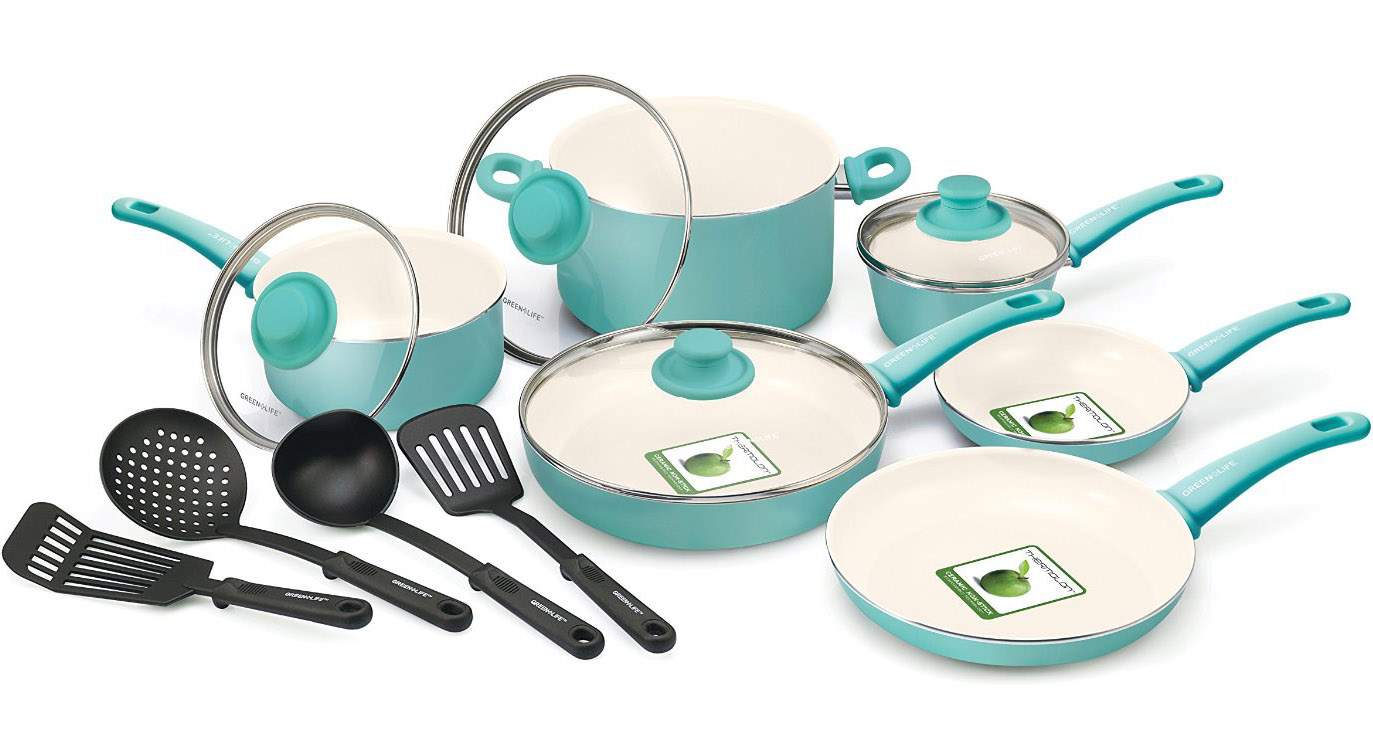 GreenLife Turquoise 14 Piece Nonstick Ceramic Cookware Set