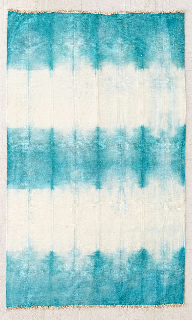 Teal Hazy Tie-Dyed Wool Woven Rug