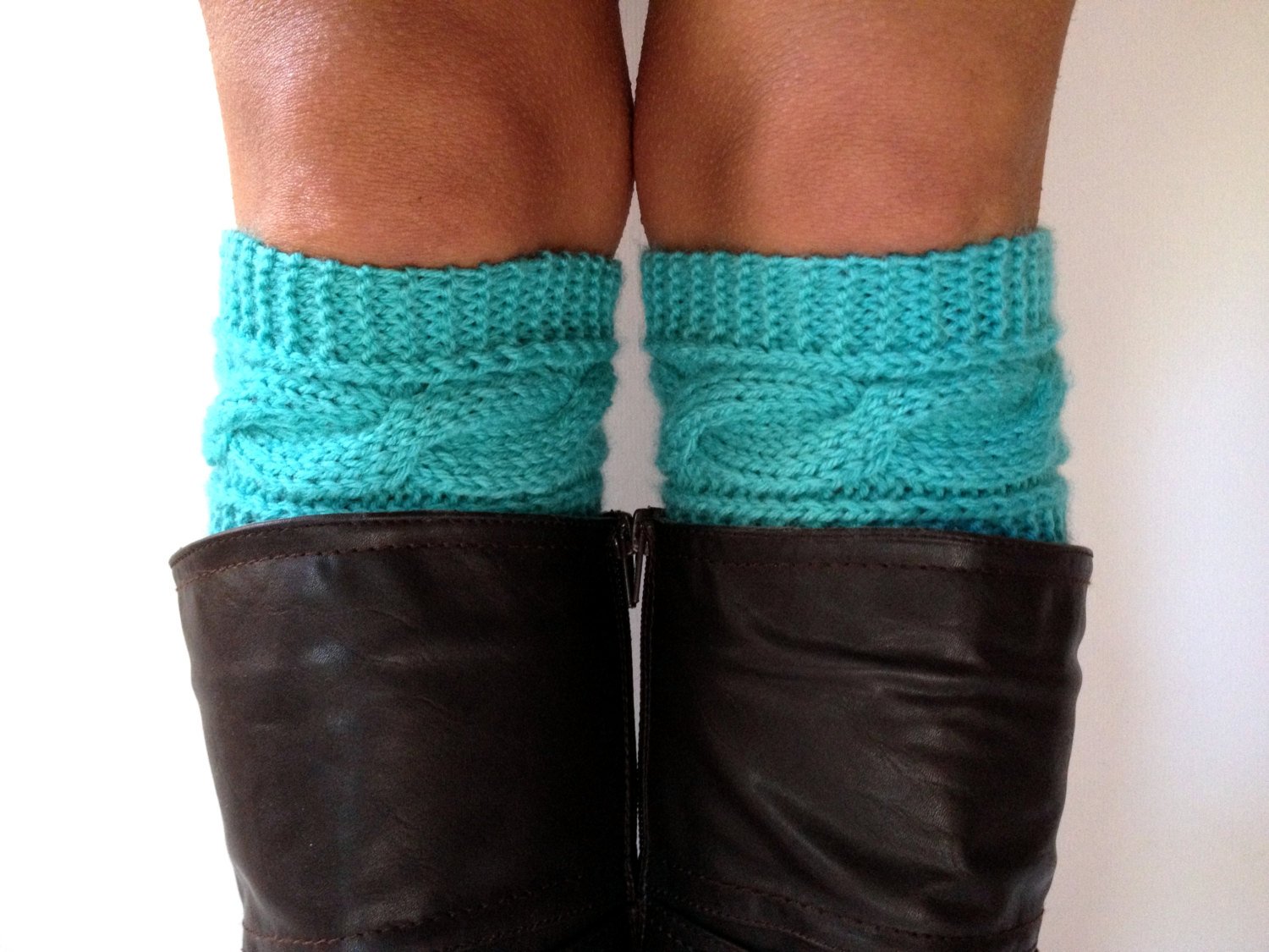 Turquoise Cable Knit Boot Cuffs