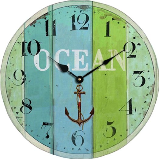 Blue Green Stripe Wooden Clock