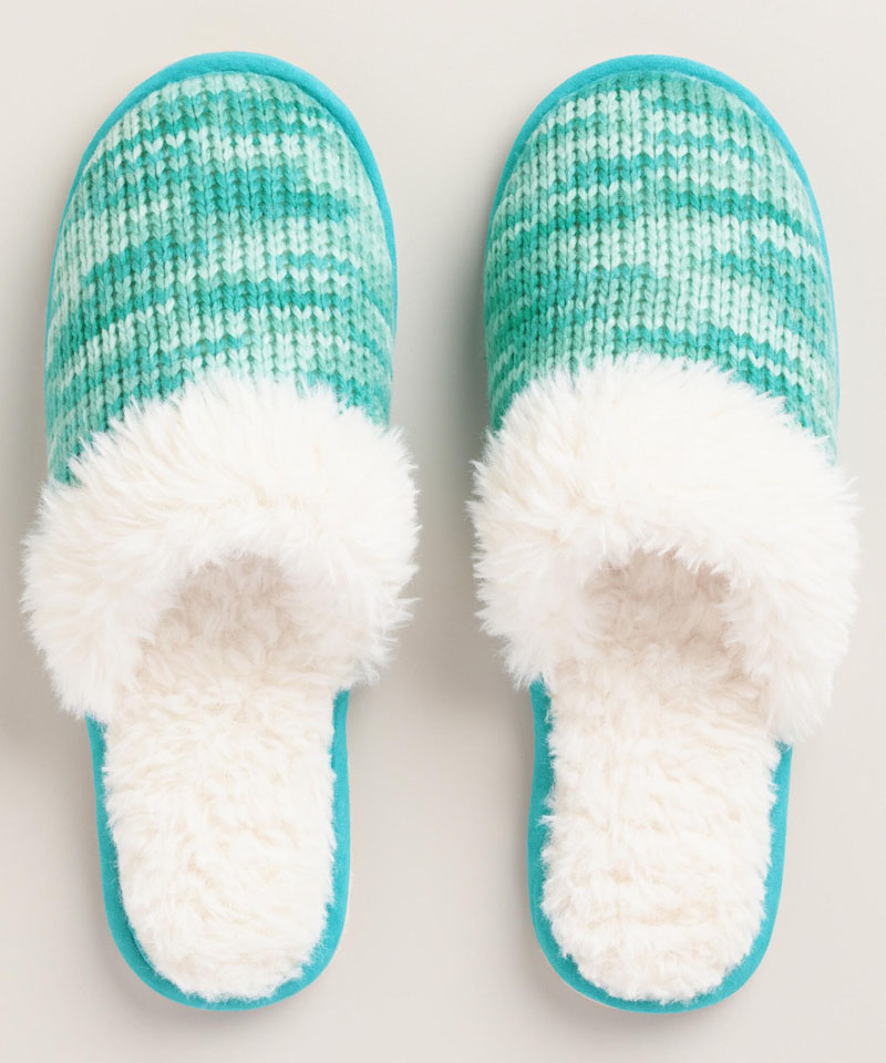 Blue Knit Shearling Slippers