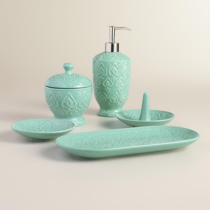 Sea Blue Embossed Ceramic Bath Collection