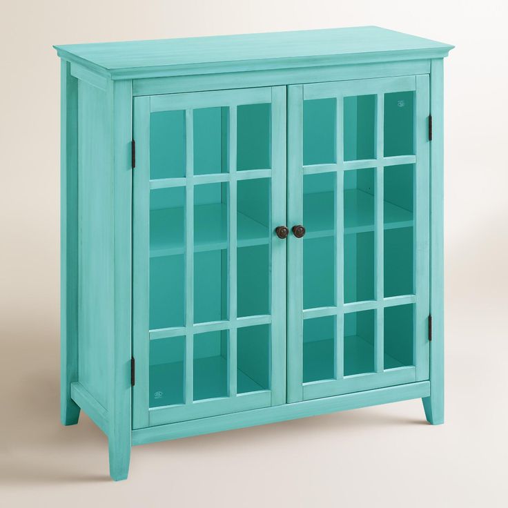 Antique Turquoise Double Door Storage Cabinet