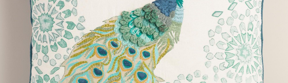 Peacock Embroidered Throw Pillow