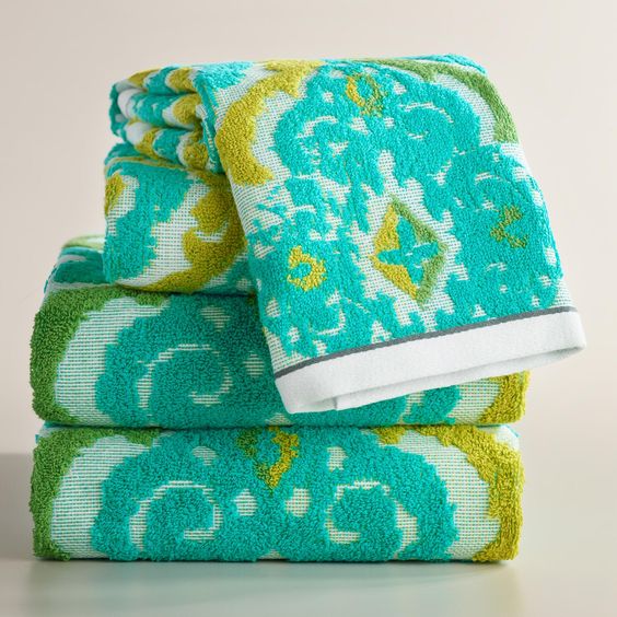 Turquoise Damask Lillian Sculpted Towel Collection